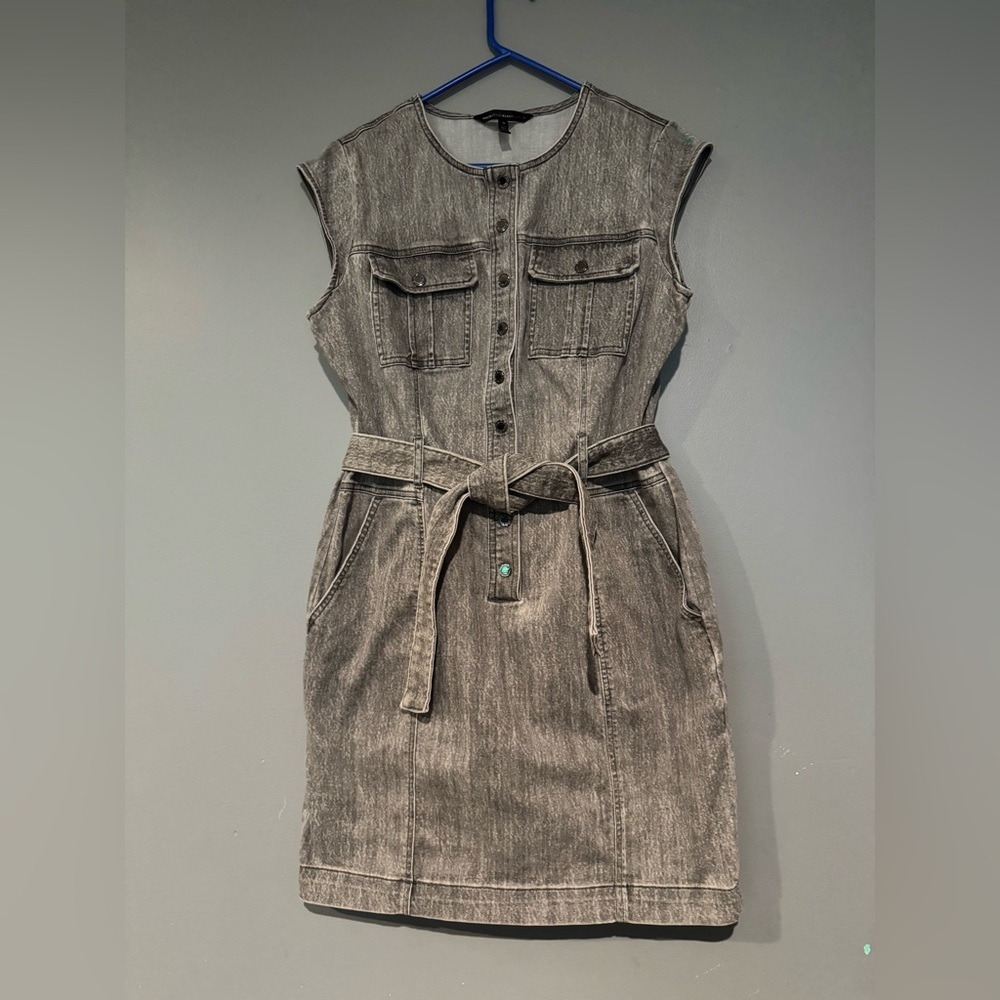 White House Black Market Gray Ruffled Sheath Dress - Picture 3 of 7